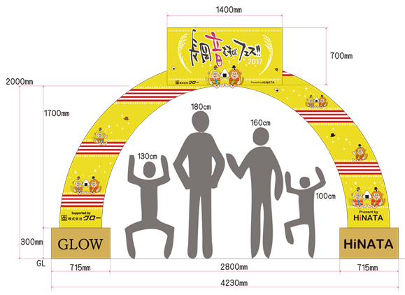 入場口アーチ設計図 ゲート ダンボール オリジナル ひなた 長岡 音むすびフェス イベント アオーレ長岡